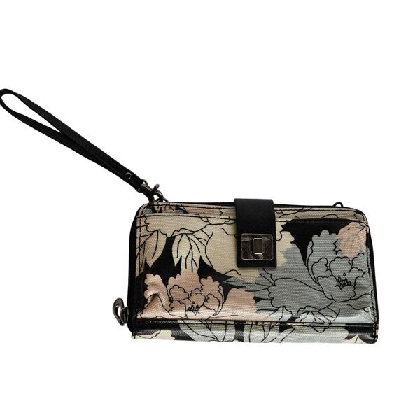 Sakroots Wallet Clutch Wristlet Zip Around Floral Blue White Black Print - Picture 1 of 9